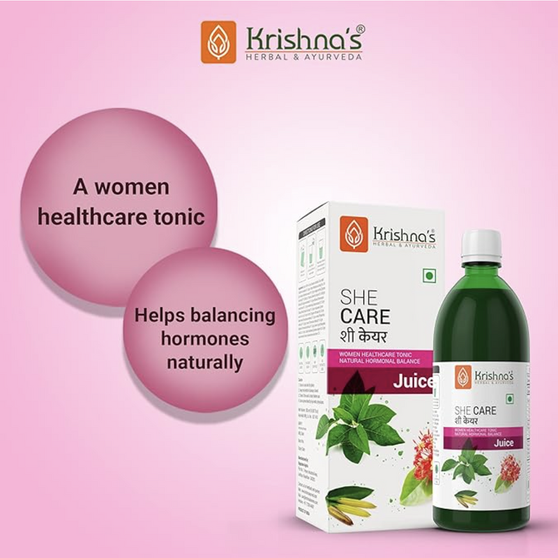 KRISHNA'S HERBAL & AYURVEDA She Care Juice 1000ml, Herbal Supplement for Hormonal Balance, PCOS, PCOD, Period Pain Relief, Hair and Skin Health | Women Wellness Juice