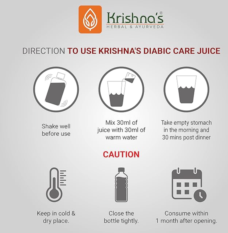 Krishna's Diabic Care Juice -1000 ml - Blend of 11 herbs Methi, Amla, Karela, Jamun, Kutki, Guduchi & 5 other herbs to manage sugar level