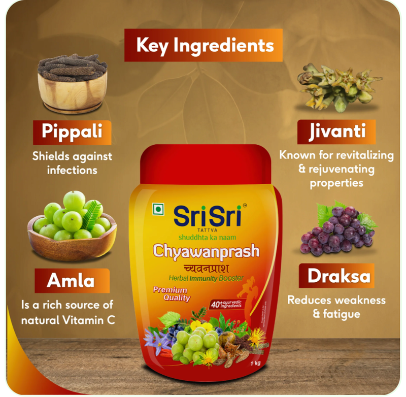 Sri Sri Tatava Chyawanprash - Herbal Immunity Booster with 40+ Ayurvedic Ingrediants for Better Strength and Stamina, 1kg